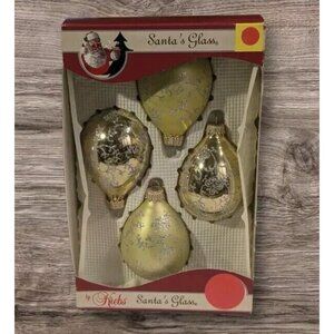 Krebs Ornaments Glass Glitterlace Christmas Drop Floral Gold Box Set Aztec Vtg